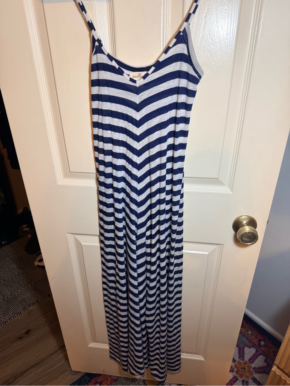 Anthropologie Puella navy/white Striped Maxi Dress XS Flowy A-Line Nautical 2010